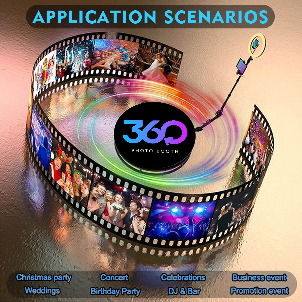 360 Photo Booth Machine Automatic Spin 360 Video Camera Booth with Rotating Selfie Light for Christmas Wedding Birthday Events Party