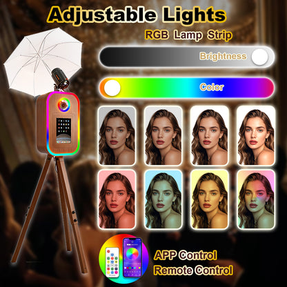 Photo Booth Machine for iPad 10.2" 10.9" 11" 12.9" and Camera,2-in-1 Selfie Station Shell Stand Camera Photobooth,App Control RGB Fill Light,Flight Case,for Parties