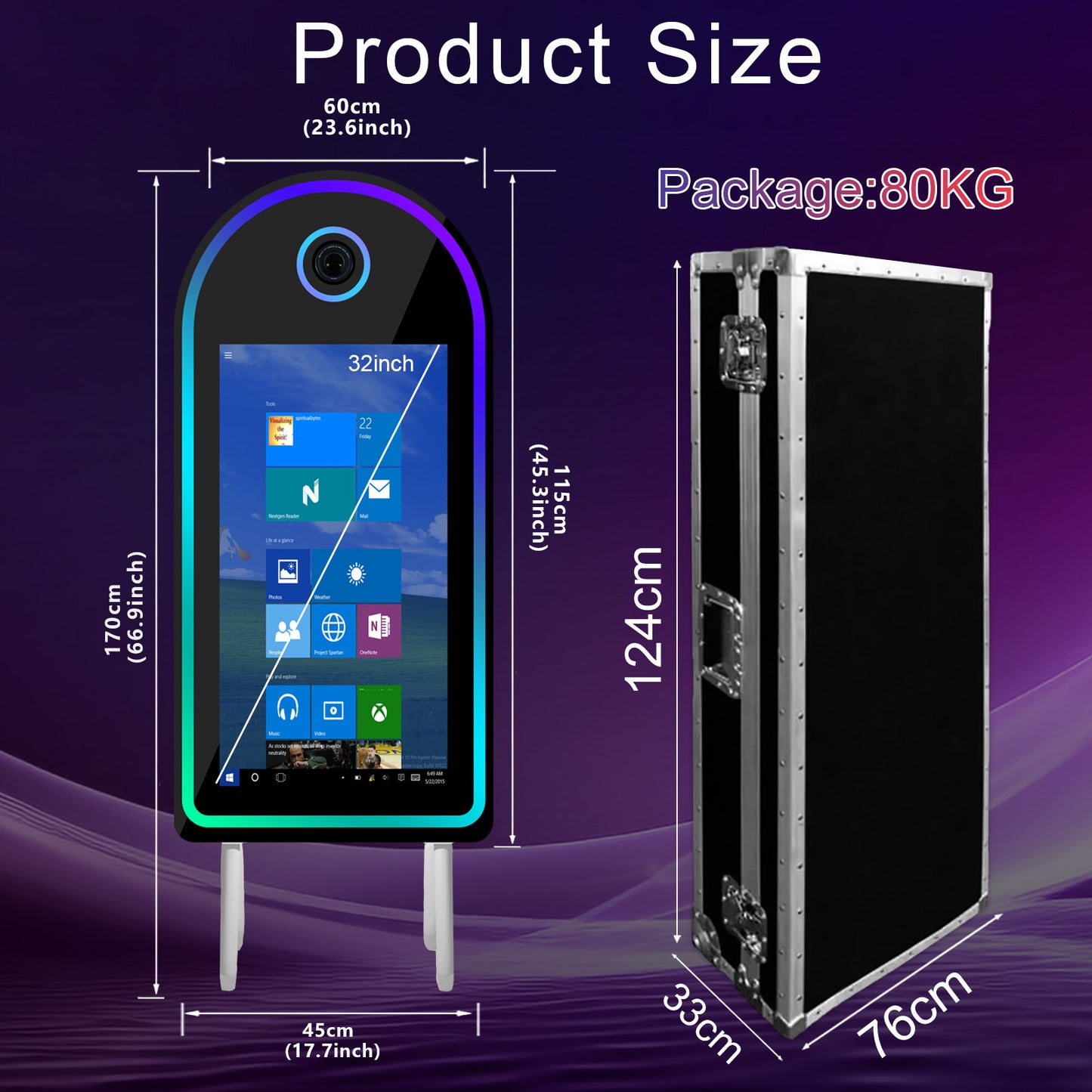 Mirror Photo Booth with 32" Touchscreen Portable DSLR Photo Booth Selfie Booth Includes RGB Light & Flight Case for Wedding Parties Events