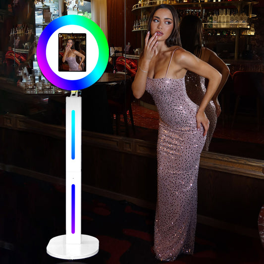 Photo Booth Compatible with iPad 10.2"-13", with Music Synced Light & Flight Case, Selfie Photo Booth Photo Booth Machine for Rental Wedding Events Graduation (Black, Photo Booth + Printer)