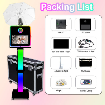 The Hot Popular Dslr Photo Booth Machine with 15.6inch Touch Screen and Umbrella and flash for Party Wedding