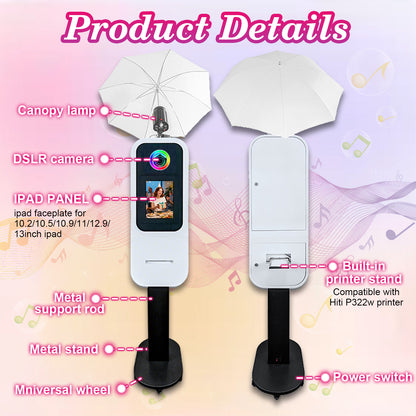 Portable Photo Booth Built-in printer stand Compatible with iPad 10.2" 10.5" 10.9" 11" 12.9" 13", Metal Shell Selfie Station photobooth Machine,RGB Ring Light,for Parties Wedding Rental