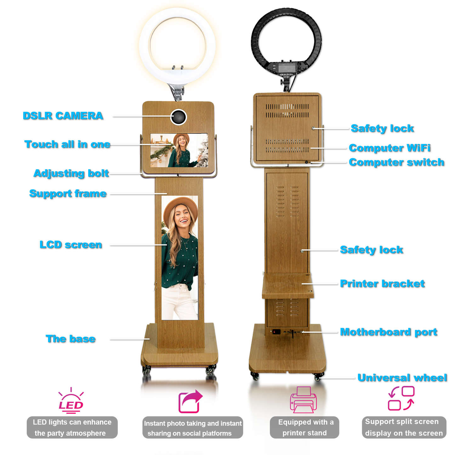 Portable15.6inch Touch Screen DSLR Mirror Photo Booth Selfie Machine with 29inch LCD Display Photo Booth Machine for Birthday Party Events