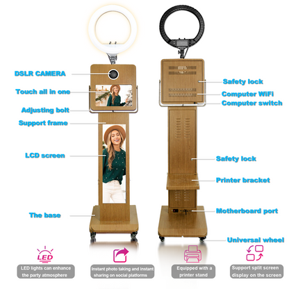 Portable15.6inch Touch Screen DSLR Mirror Photo Booth Selfie Machine with 29inch LCD Display Photo Booth Machine for Birthday Party Events
