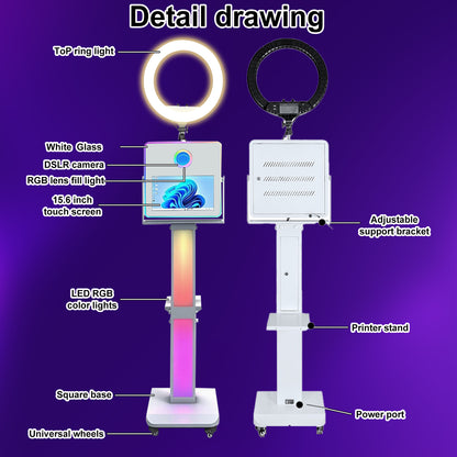 Portable Magic Mirror Photo Booth for Camera with 15.6 inch Touch Screen DSLR Photobooth Machine for Wedding Party Events