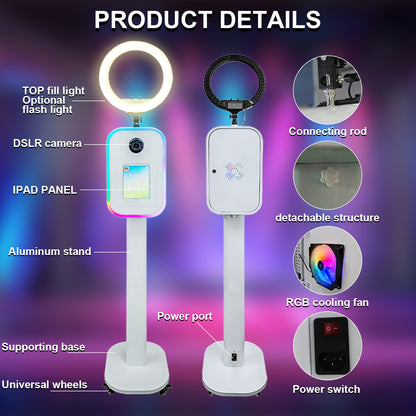 New Portable iPad Photo Booth Machine With RGB Led Light for 10.2/11/12.9 inch iPad Selfie Photobooth Machine for Party Wedding