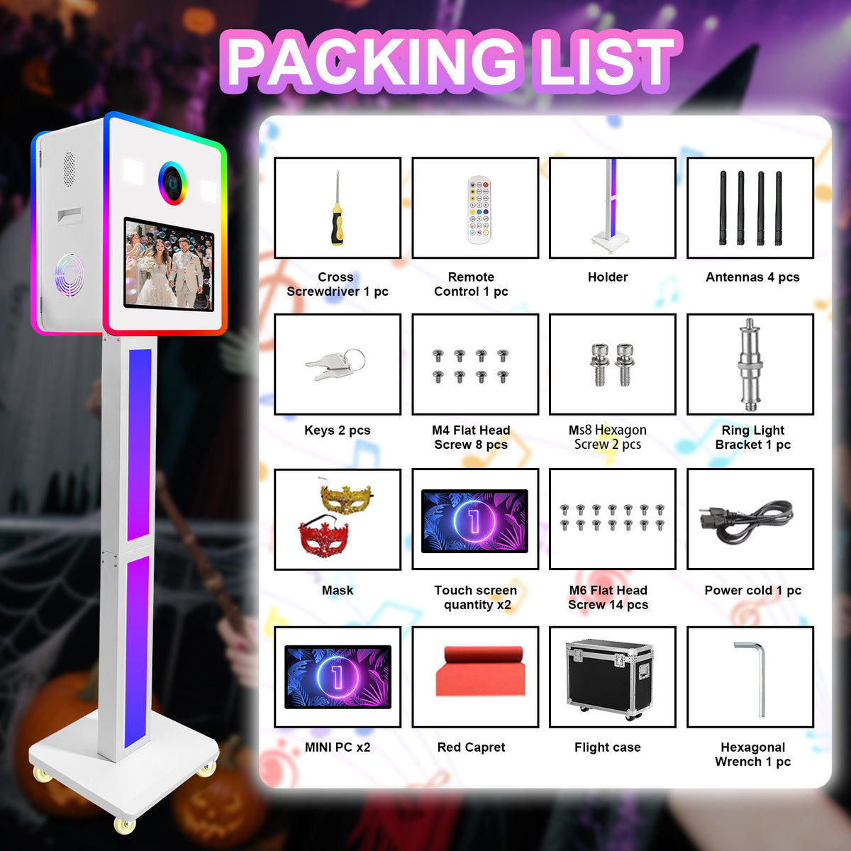 15.6 Inch Dual Touch Screen DSLR Photo Booth Built-in 2 Set Mini PC, Portable Photobooth Machine with Flight Case and RGB Light for Event