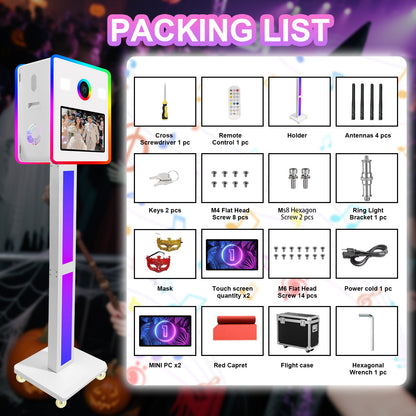 15.6 Inch Dual Touch Screen DSLR Photo Booth Built-in 2 Set Mini PC, Portable Photobooth Machine with Flight Case and RGB Light for Event