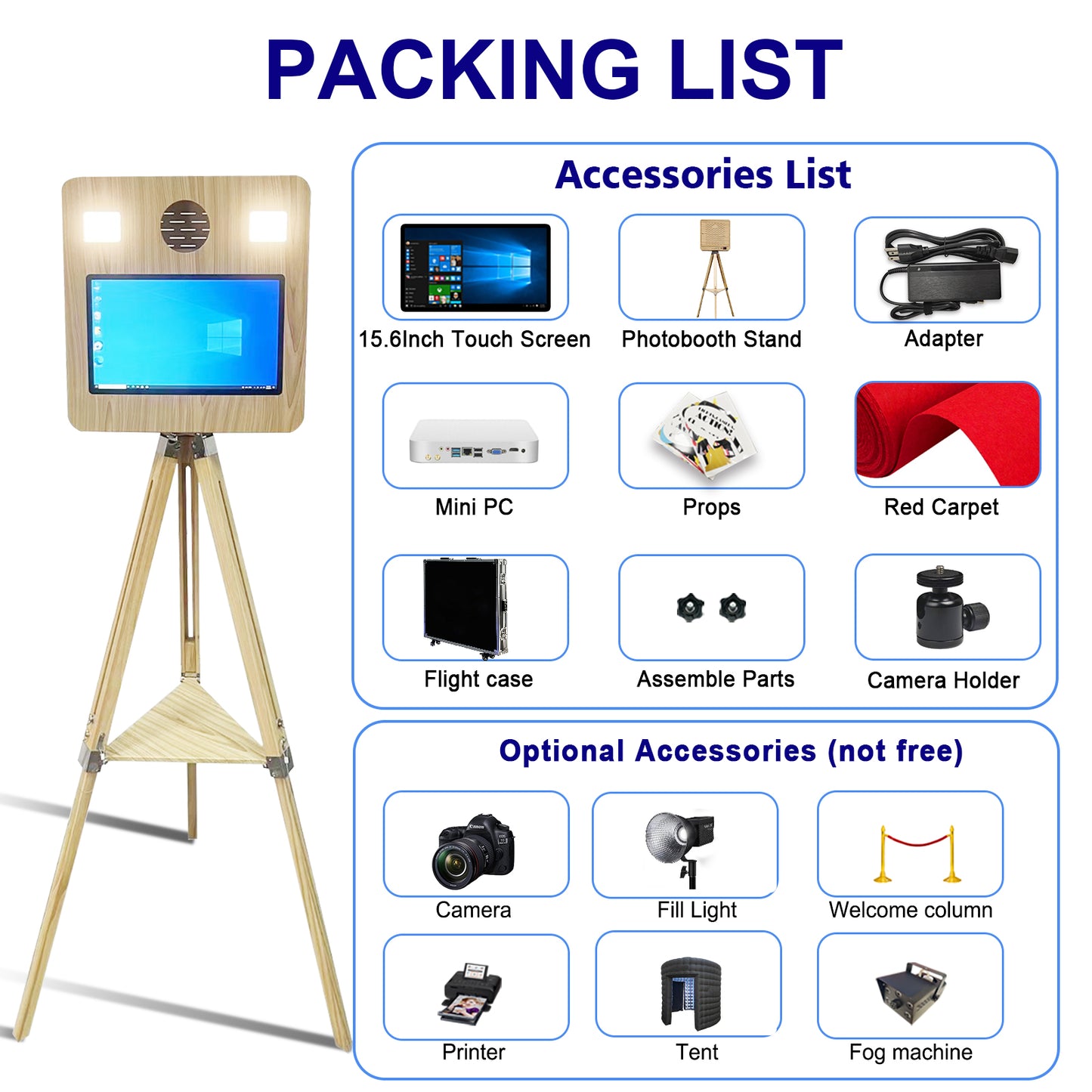 Wooden Mirror Photo Booth with Printer and DSLR Camera Portable Photo Booth 15.6 inch Touch Screen Selfie Photobooth Machine RGB Lights for Wedding Party Events Rental Christmas