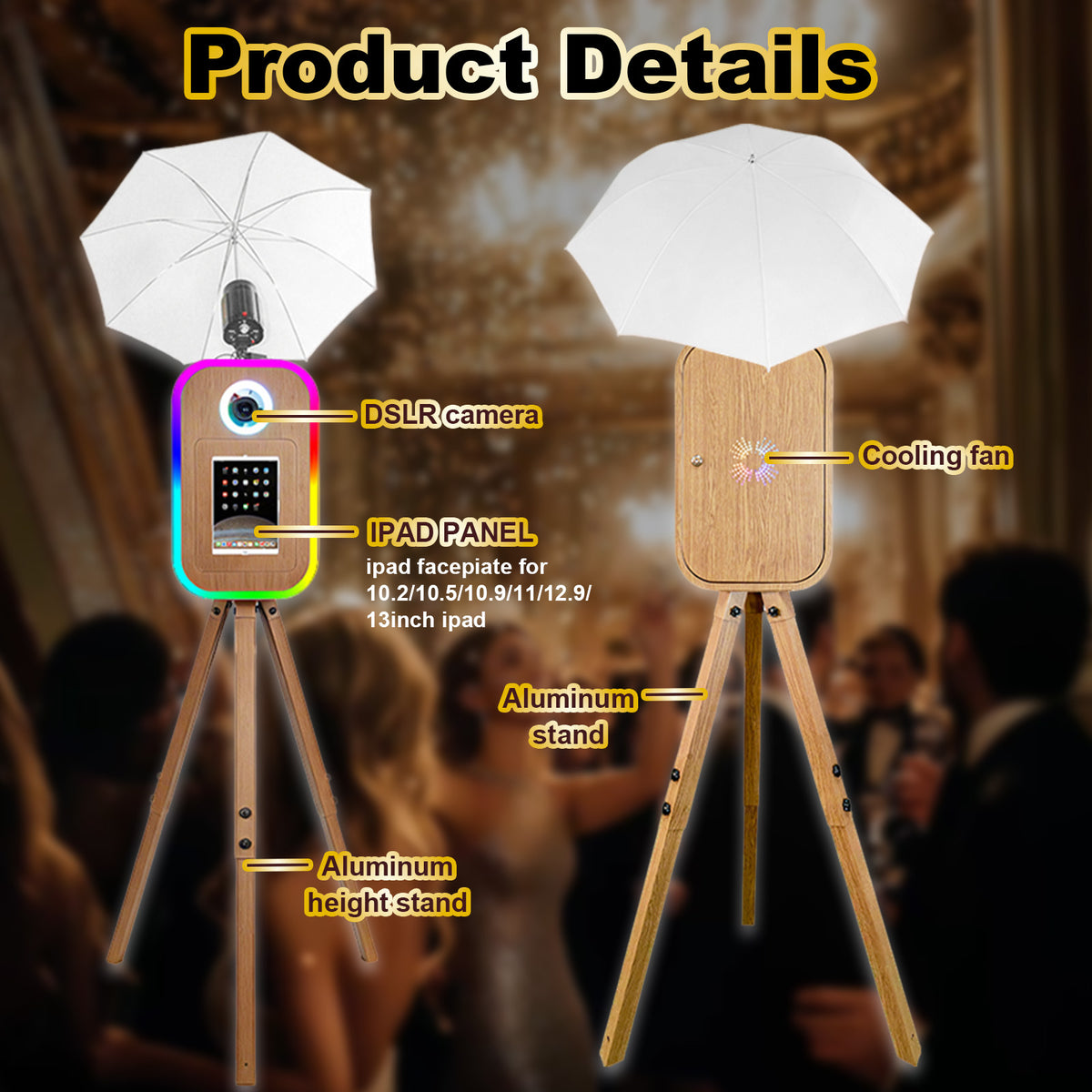 Photo Booth Machine for iPad 10.2" 10.9" 11" 12.9" and Camera,2-in-1 Selfie Station Shell Stand Camera Photobooth,App Control RGB Fill Light,Flight Case,for Parties