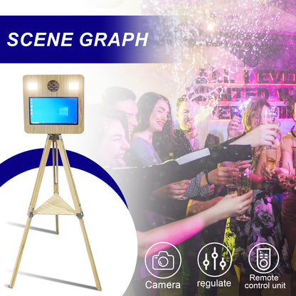 Wooden Mirror Photo Booth with Printer and DSLR Camera Portable Photo Booth 15.6 inch Touch Screen Selfie Photobooth Machine RGB Lights for Wedding Party Events Rental Christmas