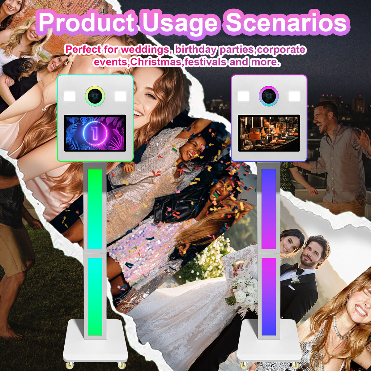15.6 Inch Dual Touch Screen DSLR Photo Booth Built-in 2 Set Mini PC, Portable Photobooth Machine with Flight Case and RGB Light for Event