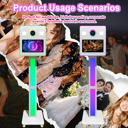 15.6 Inch Dual Touch Screen DSLR Photo Booth Built-in 2 Set Mini PC, Portable Photobooth Machine with Flight Case and RGB Light for Event