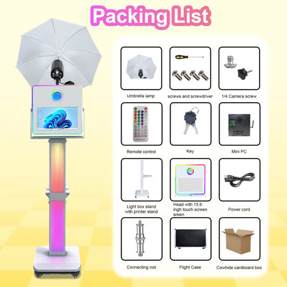The Hot Popular Dslr Photo Booth Machine with 15.6inch Touch Screen and Umbrella and flash for Party Wedding