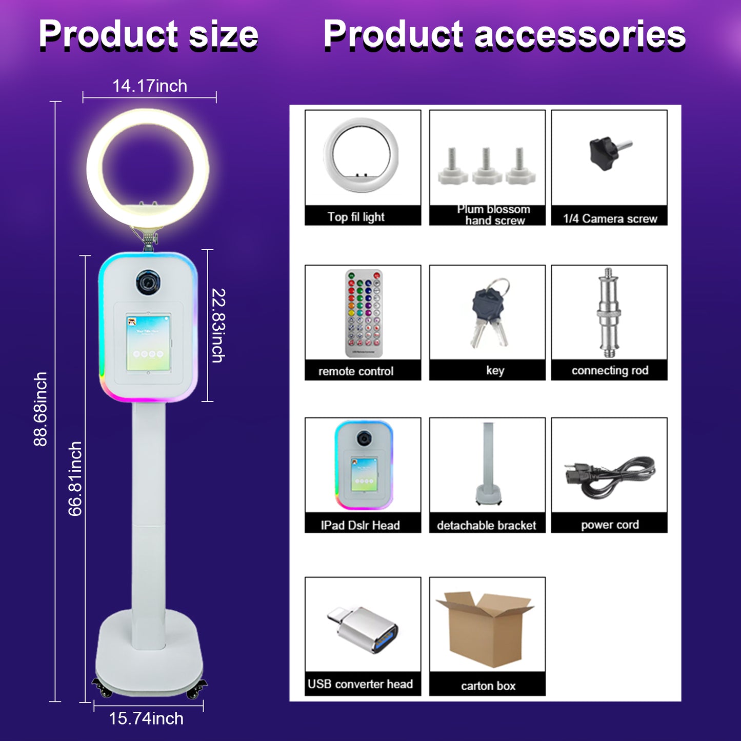 New Portable iPad Photo Booth Machine With RGB Led Light for 10.2/11/12.9 inch iPad Selfie Photobooth Machine for Party Wedding