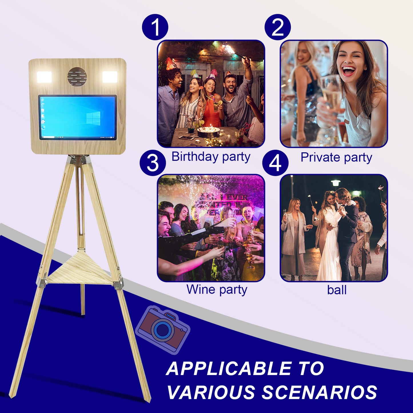 Wooden Mirror Photo Booth with Printer and DSLR Camera Portable Photo Booth 15.6 inch Touch Screen Selfie Photobooth Machine RGB Lights for Wedding Party Events Rental Christmas