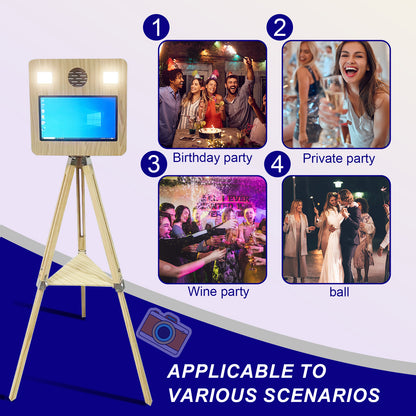 Wooden Mirror Photo Booth with Printer and DSLR Camera Portable Photo Booth 15.6 inch Touch Screen Selfie Photobooth Machine RGB Lights for Wedding Party Events Rental Christmas