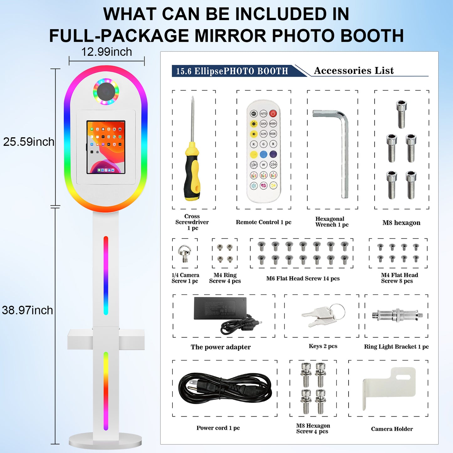 Photo Booth Machine for iPad 10.2" 10.9" 11" 12.9" and Camera,2-in-1 Selfie Station Shell Stand Camera Photobooth,App Control RGB Fill Light,Flight Case,for Parties