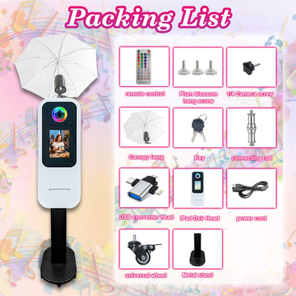Portable Photo Booth Built-in printer stand Compatible with iPad 10.2" 10.5" 10.9" 11" 12.9" 13", Metal Shell Selfie Station photobooth Machine,RGB Ring Light,for Parties Wedding Rental