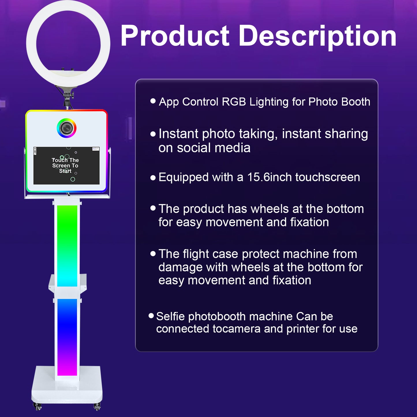 Portable Magic Mirror Photo Booth for Camera with 15.6 inch Touch Screen DSLR Photobooth Machine for Wedding Party Events