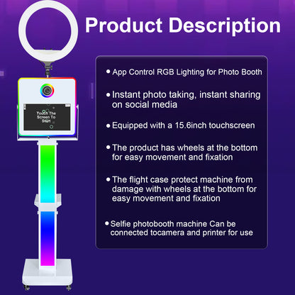 Portable Magic Mirror Photo Booth for Camera with 15.6 inch Touch Screen DSLR Photobooth Machine for Wedding Party Events