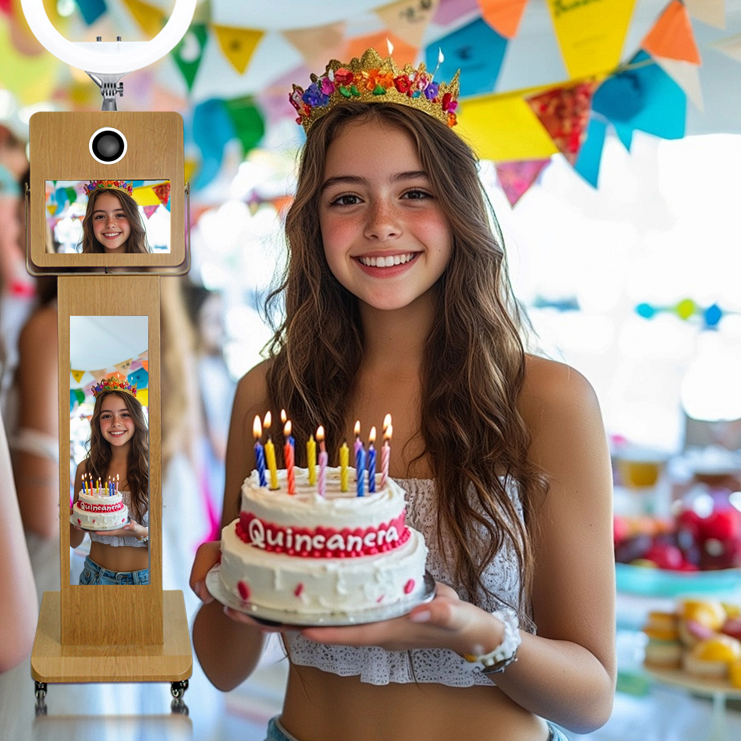 Portable15.6inch Touch Screen DSLR Mirror Photo Booth Selfie Machine with 29inch LCD Display Photo Booth Machine for Birthday Party Events